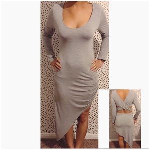 Gray Asymmetrical Long Sleeve Dress.